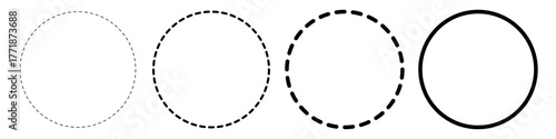 circular outline frames with dashed, dotted, and solid strokes. circle shape dashed border icon set vector illustration 