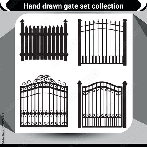 Collection of hand drawn gate designs architectural entrance elements set vector