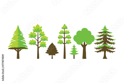 Diverse Trees in a Row: A collection of various tree illustrations showcases the beauty of different tree species.