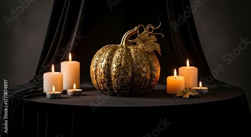 Regal Harvest: Gold Filigree Pumpkin Centerpiece