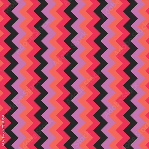 Black, coral orange, red and pink zigzag pattern