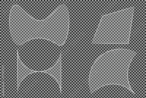 Assorted white geometric shapes and icons on