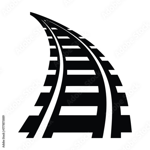 Black and white train tracks illustration for railway transportation and travel concept design vector