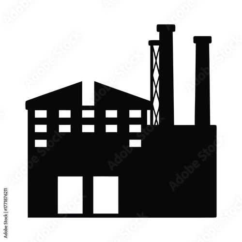 Factory building silhouette vector illustration industrial plant manufacturing structure design element icon