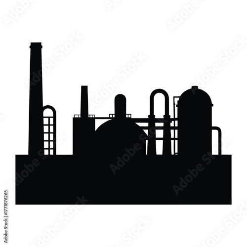 Silhouette of oil refinery industrial plant complex for energy production vector illustration