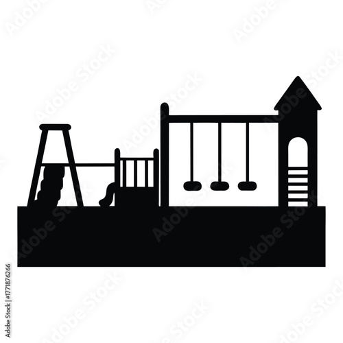 Playground equipment silhouette vector illustration for outdoor recreation and kids activities