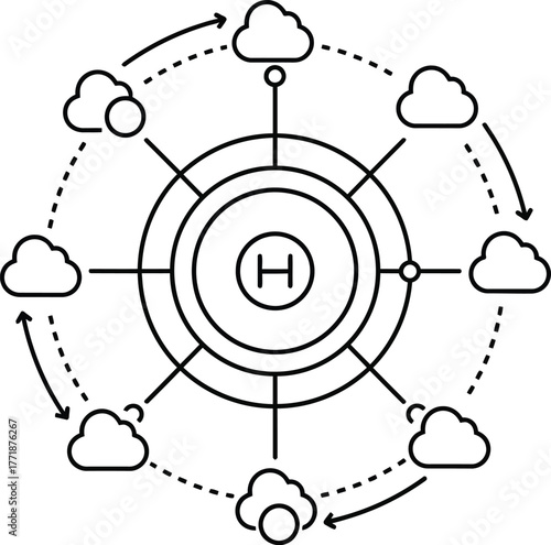 Cloud Computing Network Hub and Distributed Data Storage System Icon