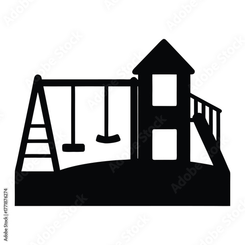 Playground equipment vector illustration featuring swings slide and tower for kids fun time