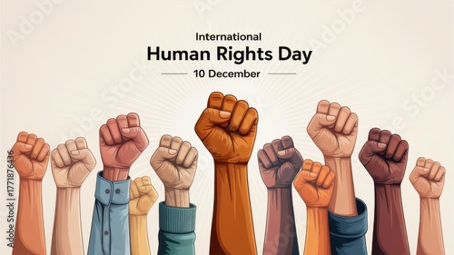 Human rights day protest raised fists multicultural diversity solidarity unity celebration december 10