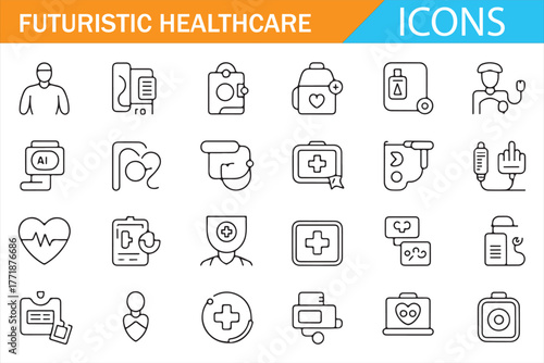 Telemedicine and AI Diagnosis Symbol Vector Collection
