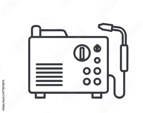 Welding machine icon with handle and control knobs for equipment  