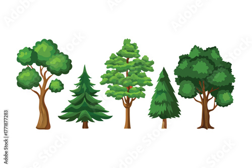 Diverse Tree Varieties: A collection of various tree species stands tall, showcasing the diverse beauty and unique characteristics of nature's towering creations. 