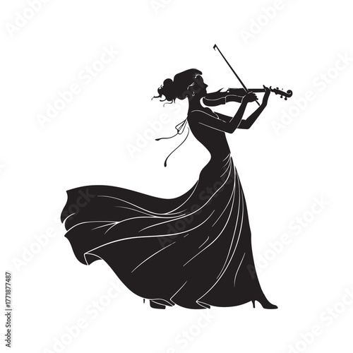 Violinist Silhouette Vector on White Background