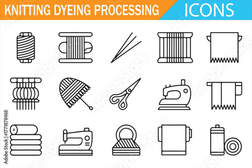 Knitting Tools and Dyeing Process Vector Set – Textile Industry Symbols