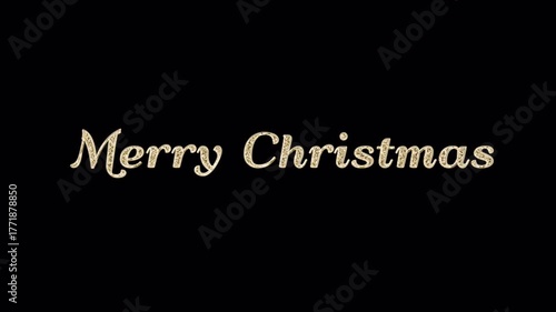 A golden shimmering text Merry Christmas on a transparent background. Text animation with alpha channel .