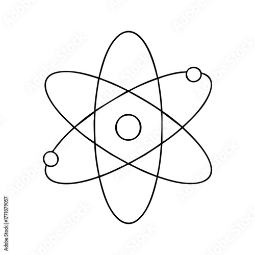 Atom icon is a minimalistic drawing of an atomic structure for science and technology