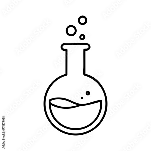 Linear icon of chemical flasks with bubbles — science, experience, laboratory