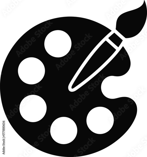 Paint palette and brush icon, minimalist artist tools black vector illustration