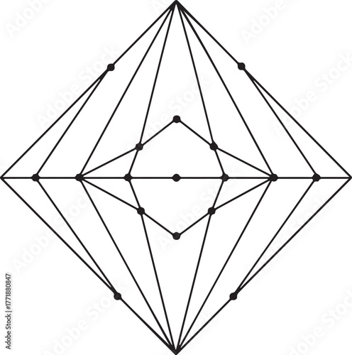 Geometric shape construction with connected points in black and white