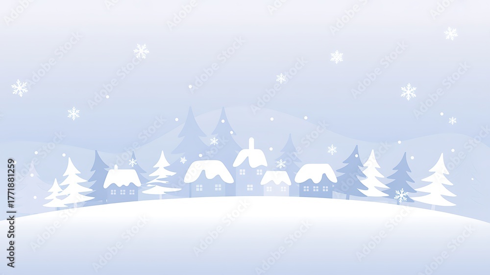 Naklejka premium Winter Village Silhouette with Snowfall houses