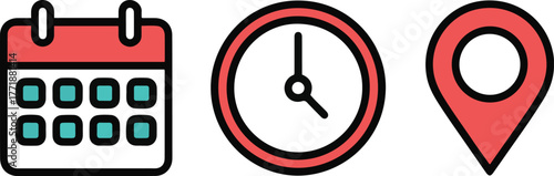 Free Download Schedule and location icons set, minimal calendar, clock and pin vector design - GFXLoad