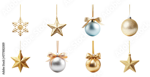 PNG Elegant gold silver Christmas ornaments, element set on transparent background