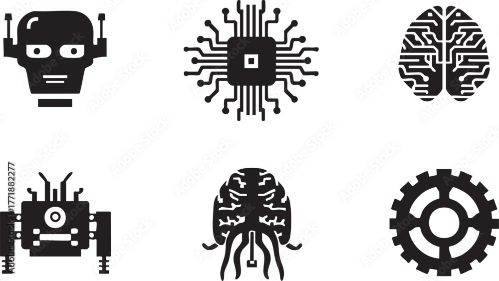 Obraz premium Artificial intelligence concepts and machine learning technology vector illustration set for modern design.