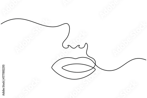 Human nose anatomy continuous one line drawing on white background minimalist facial organ outline vector illustration