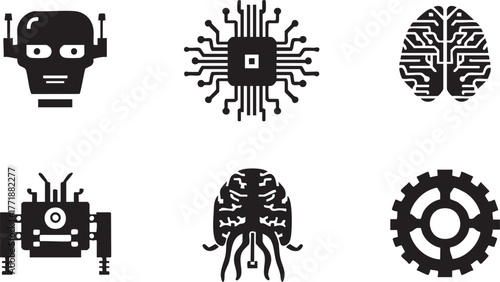 Artificial intelligence concepts and machine learning technology vector illustration set for modern design.