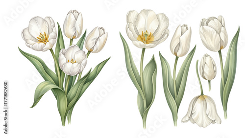 watercolor white tulip clipart for graphic resources
