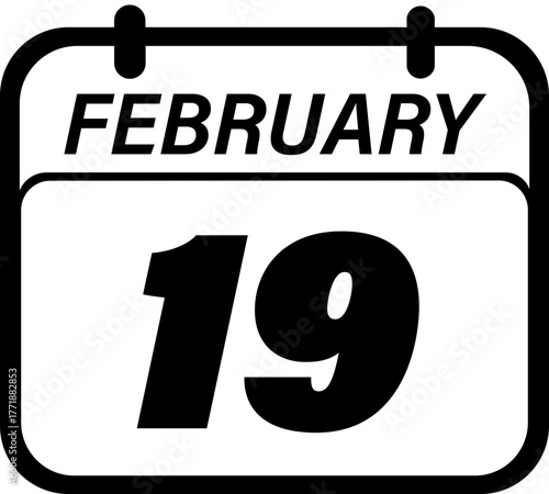 Calendar icon with number 19 concept for date, day, event, appointment, schedule, planning, reminder, or agenda vector illustration