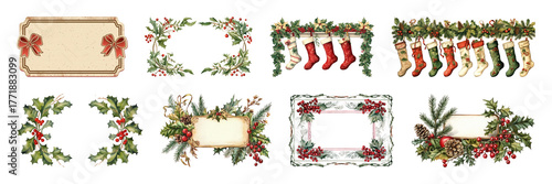PNG Festive holiday frames and borders, element set on transparent background