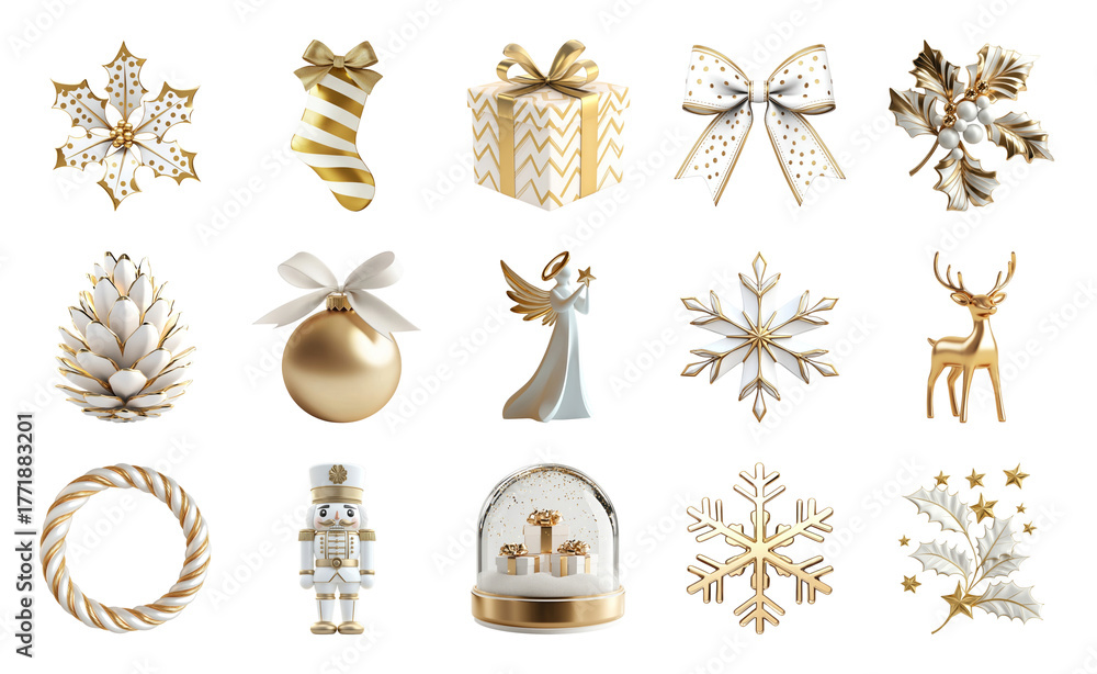 Obraz premium PNG Elegant gold Christmas decorations illustration, element set on transparent background