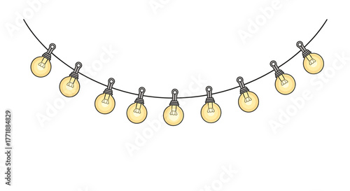 Vector  illustration of a string of lights hanging in a curved line with a simple design style