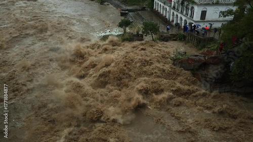 Flooded  Kathmandu Chobar Gorge: Swift Flow of Bagmati River After Heavy Rainfall
