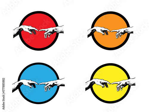 Creation of Adam Hands Black and White Illustration in Circle