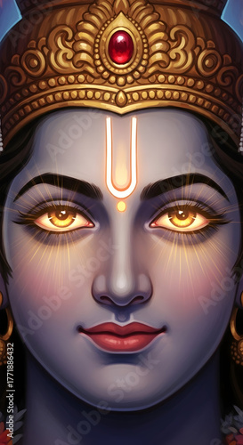 Wallpaper Mural Intense Close-up of Hindu Deity Face with Glowing Eyes and Divine Blue Skin - Spiritual Portrait Torontodigital.ca