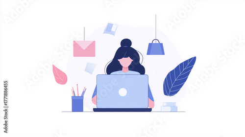 Student Engaged in Online Learning Digital Education and Distance Study Concept Illustration 