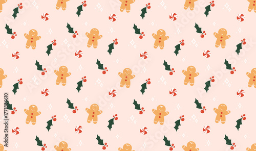 Gingerbread man christmas vector seamless pattern