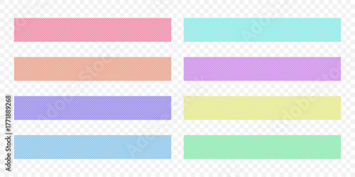 Collection of vibrant dotted rectangular tapes stickers in various pastel shades 