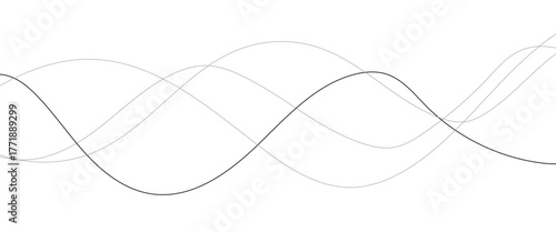 Curved black long lines seamless wave pattern. Thin line wavy abstract vector background. Wavy line horizontal divider wavy pattern. Curve line art striped. Abstract wave elements. Vector illustration