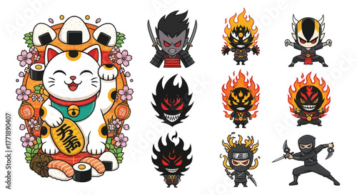 Charming collection of kawaii Japanese characters for fun graphic designs and playful art