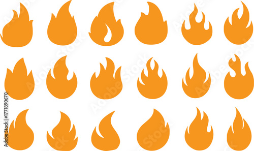  Set of Flame vector icon. Campfire flame, fire flames, fireball, wildfire and red hot bonfire, red fiery flames vector design
