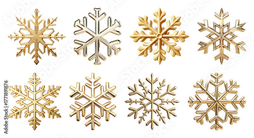 PNG Golden snowflakes elegant winter, element set on transparent background