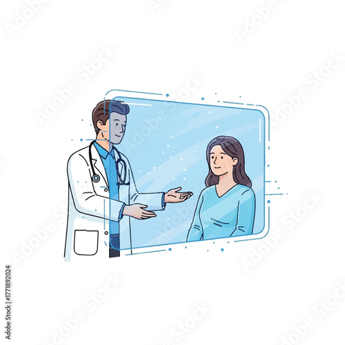 A doctor and patient interacting through a holographic screen