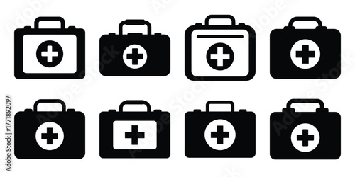 first aid kit icon set minimal silhouette vector icon set