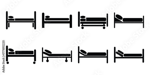 hospital bed minimal silhouette vector icon set
