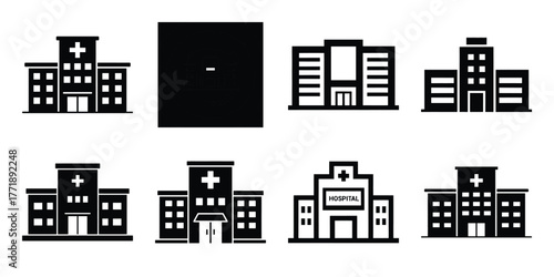 hospital building minimal silhouette vector icon set
