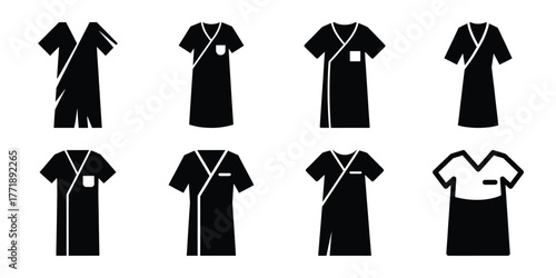 hospital gown minimal silhouette vector icon set