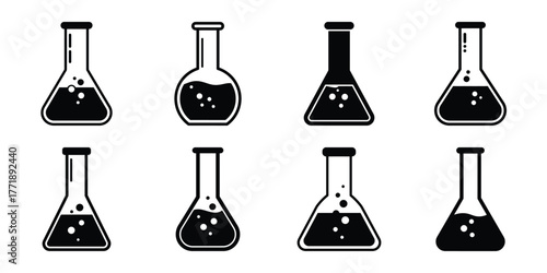 laboratory flask minimal silhouette vector icon set